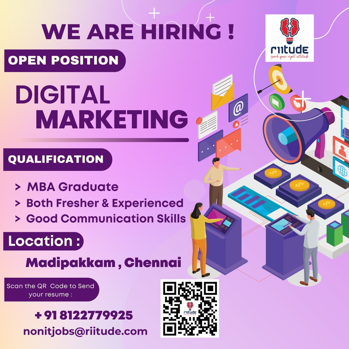 RiitudeNonIT's tweet photo. Are you Looking for a career in Digital Marketing, send us your resume to the below mentioned mail ID. Both Fresher and Experienced candidates can apply.
#job #work #jobsearch #business #career #hiring #recruitment #employment #jobseekers #recruiting #marketing #jobfair#nowhiring https://t.co/peGjWmi5hn