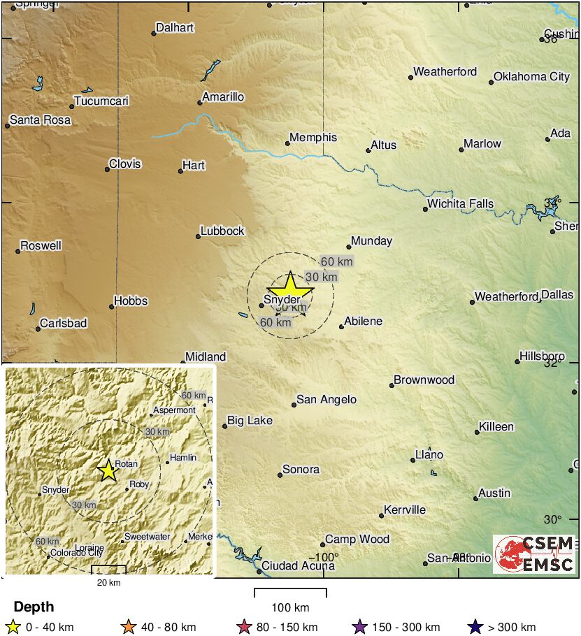 LastQuake's tweet photo. 🔔#Earthquake (#sismo) M5.0 occurred 7 mi W of #Rotan (#Texas) 14 min ago (local time 04:29:06). More info at:
📱https://t.co/LBaVNedgF9
🌐https://t.co/xp8WXPocEY
🖥https://t.co/v5aFLnsZQg https://t.co/lsFPUkkQwM