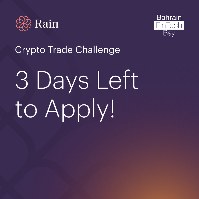 FinTechBay's tweet photo. 3 days left to apply!
Step up to the challenge and showcase your expertise in the crypto trading world!
Apply now:
https://t.co/Xe2qvqRqiV
#Bahrain #Manama #FinTechBay #RainManagement #Rain #Crypto @rain https://t.co/byiFbTdaiH