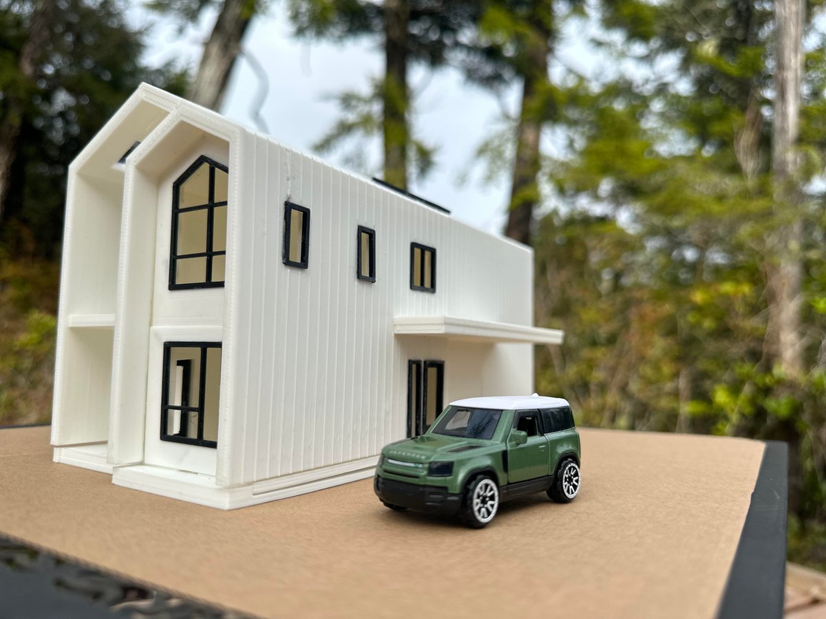snapmaker's tweet image. This model looks awesome! Our user Ian Kennington designed and 3d-printed a 1:64 scale Scandinavian-style house model for his clients. This #architecturemodel consists of an exterior shell and two interior parts. It was designed in #SketchUp Pro and printed on Snapmaker 2.0.