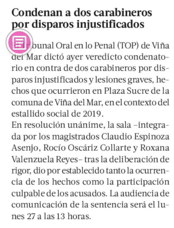 ojodelmedio's tweet photo. LT: Condenan a carabineros por disparos injustificados.
LUN: Condenan a carabineros por caso ocurrido durante estallido.
ElMer Valpo: Carabineros condenados por disparos injustificados.
ElMer: Fallo absuelve de apremios ilegítimos a carabineros que dispararon durante estallido. https://t.co/KVqBo8eHwt