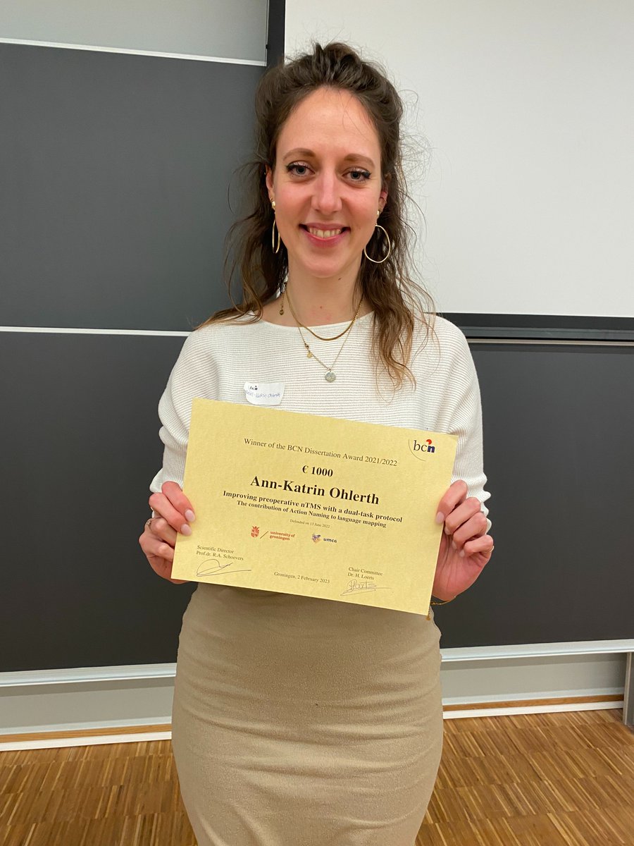 GroningenBcn's tweet photo. The BCN Dissertation Award for 2021-2022 was awarded to Ann-Katrin Ohlerth, with Emma Gerrits, Laura Kracht, and Anouk de Wit as the runners-up! Many congratulations to them!
Read about the recipients of the BCN Dissertation Award here:

https://t.co/5dakJORhL3 https://t.co/BucJwh3nLS