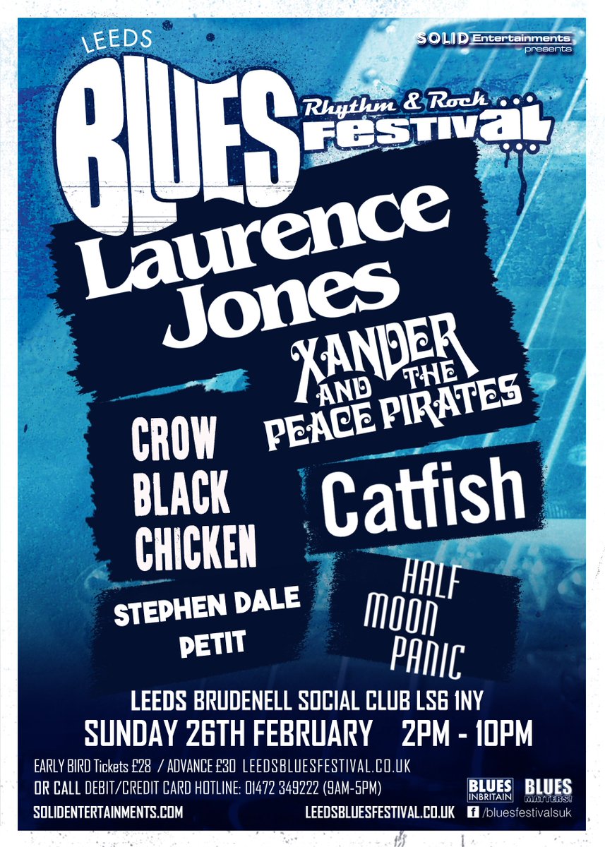 NEW opening act Half Moon Panic

Great lineup - Great Venue - Great Value...

With just over a week to got there is still time to get your tickets at solidentertainments.com/blues/leeds/ti…