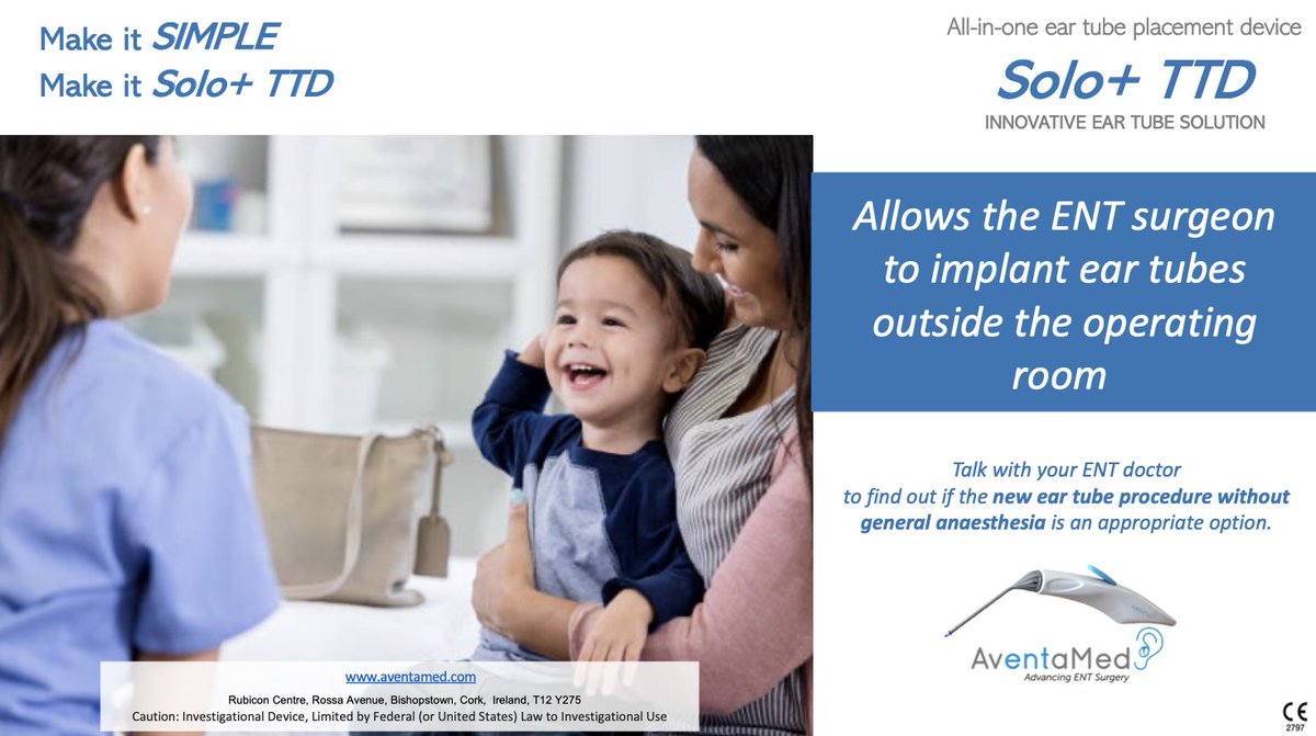 Allows the ENT surgeon to implant ear tubes outside the operating room. 
Talk with your ENT doctor to find out if the new ear tube procedure without general anaesthesia is an appropriate option. 
For more information aventamed.com
#eartubes #surgicaltech #eartubesurgery