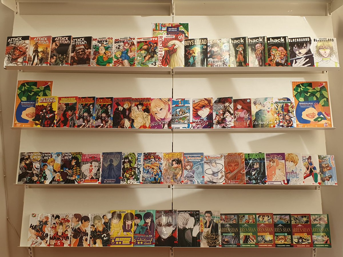 DLR_Libraries's tweet photo. There are lots of ways to #SqueezeInARead including mangas. We have lots of new titles in #DundrumLibrary for borrowing or reserving. #Manga #AttackOnTitan #Dragonball #DarrenShan #TokyoGhoul #OuranHighSchoolHostClub #Haikyu!! #OnePunchMan #MyHeroAcademia https://t.co/8cAZTFpIPt