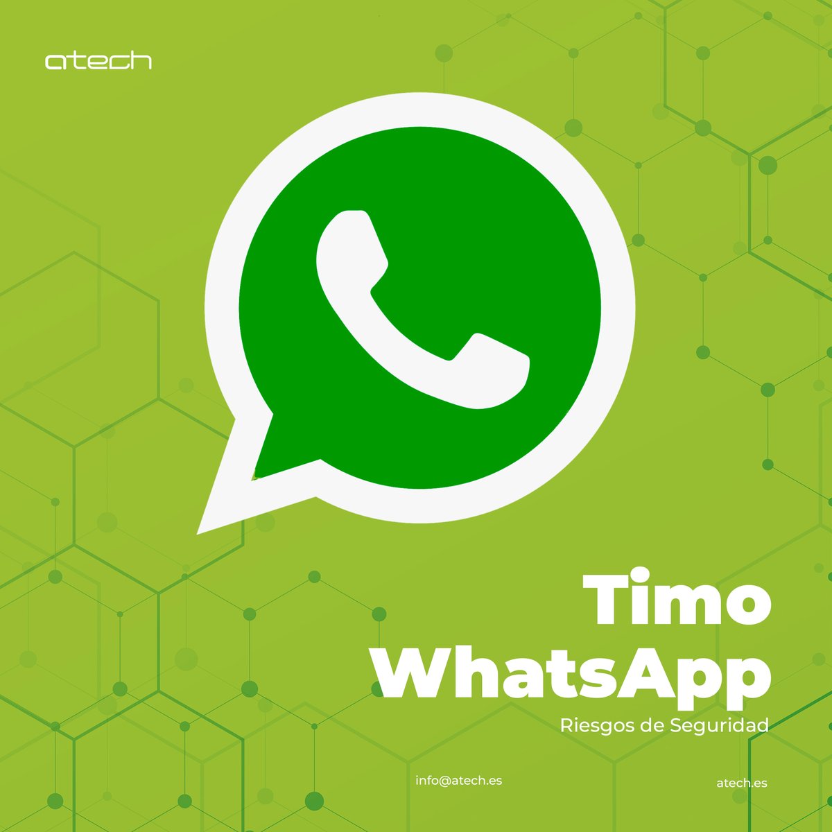 Atech_Malaga's tweet photo. 📲 Debemos tener cuidado con los enlaces que nos envían, estos días corre un timo en WhatsApp por el que te solicitan que accedas a un link mediante el cual te pueden robar la cuenta.

👨‍💻 Desde Atech os recomendamos que verifiquéis cualquier contenido antes de entrar. https://t.co/2FxbNbUJxm
