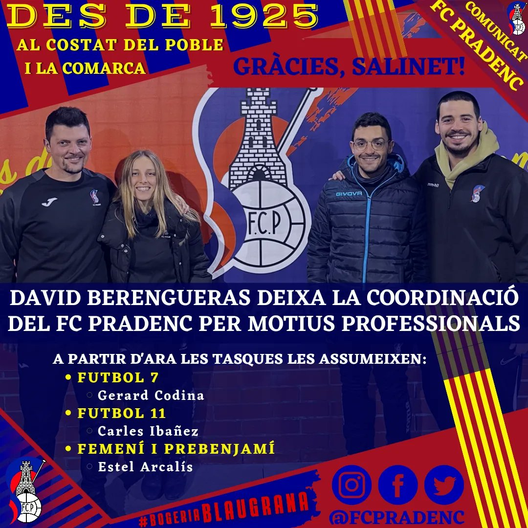 FCPRADENC's tweet photo. 🔵🔴 Comunicat FC Pradenc

GRÀCIES, SALINET! 🤝🏻👏🏻

@DBerengueras, el Futbol Club Pradenc és CASA TEVA. ⚽🔝 https://t.co/Ty5zq8sHot