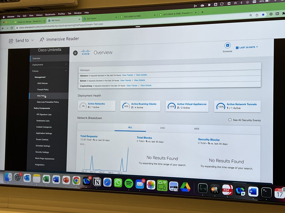 IngensNetworks's tweet image. Demo final con #CiscoUmbrella y DLP (Data Leak Protection) donde muestran ejemplos de bloqueo en tiempo real con un potencial wetransfer. @cisco_spain @meraki @CiscoPartners