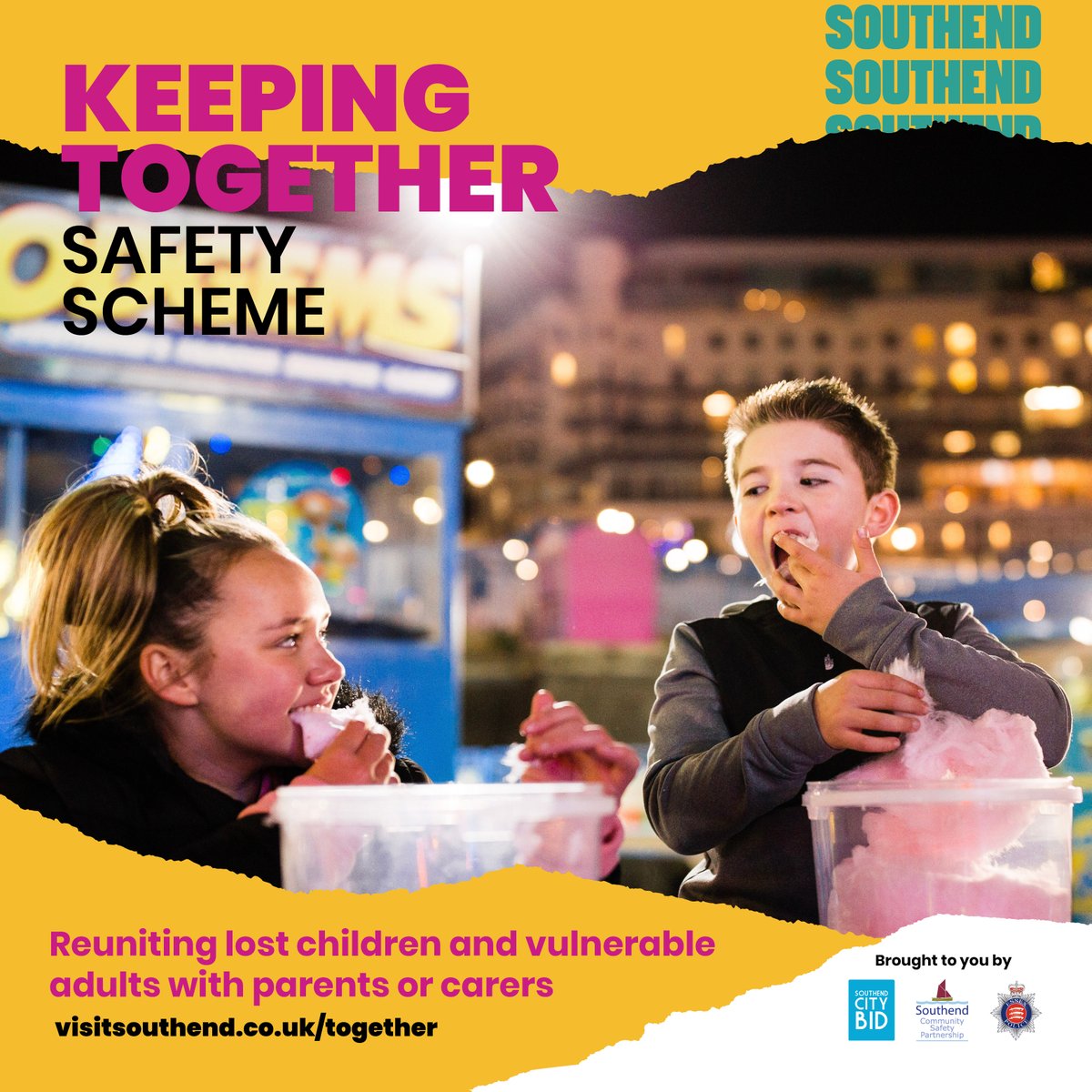 KEEPING TOGETHER ✔️ Visiting #SouthendLuminoCity? Be sure to pick up a #KeepingTogether wristband from @southendcitybid and @EssexPoliceUK. This FREE band helps give peace of mind to parents and carers when visiting the city. Info 👉 ow.ly/WYQF50MmrGg