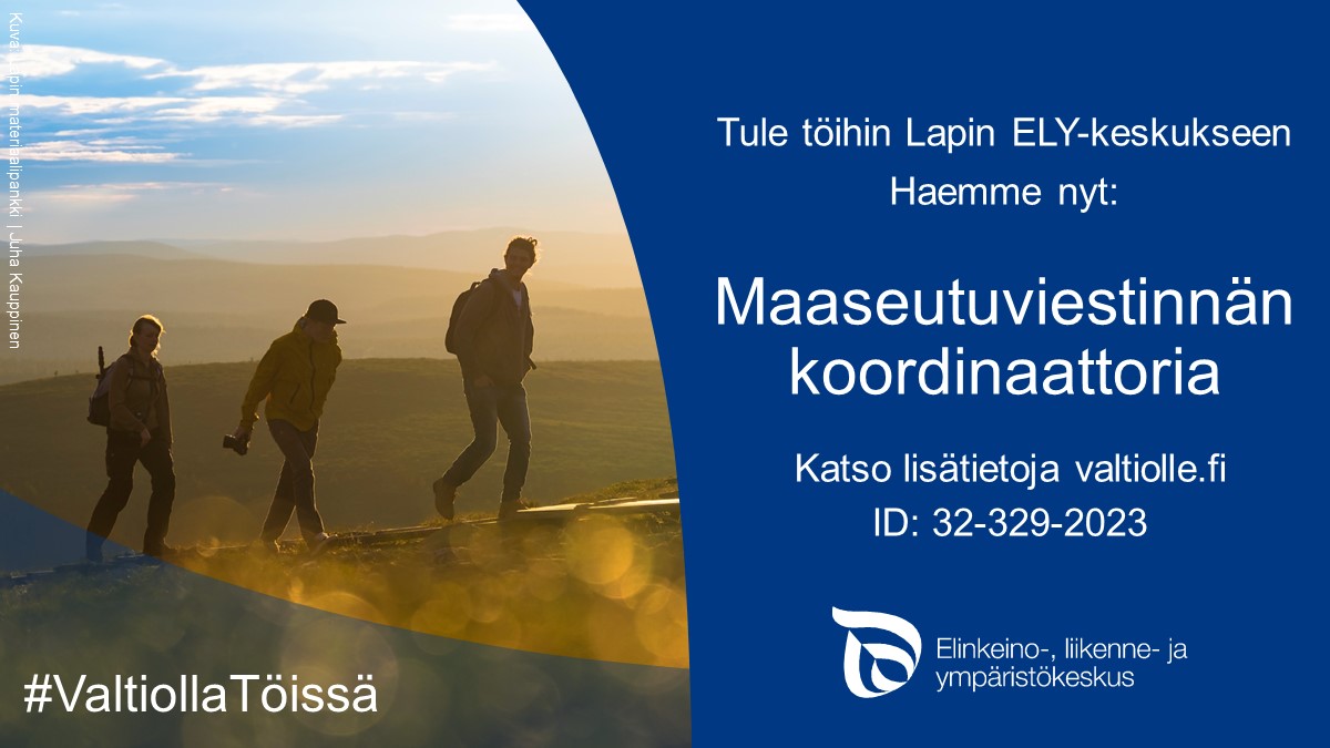 Tule meille töihin! Haemme nyt maaseutuviestinnän koordinaattoria viestimään EU:n maaseuturahoituksen mahdollisuuksista Lapissa.

Hae tehtävää viimeistään 10.3.2023 klo 16.15.

Lue lisää hakuilmoituksesta: valtiolle.fi/fi-FI/ilmoitus… #ELYkeskus #ValtiollaTöissä