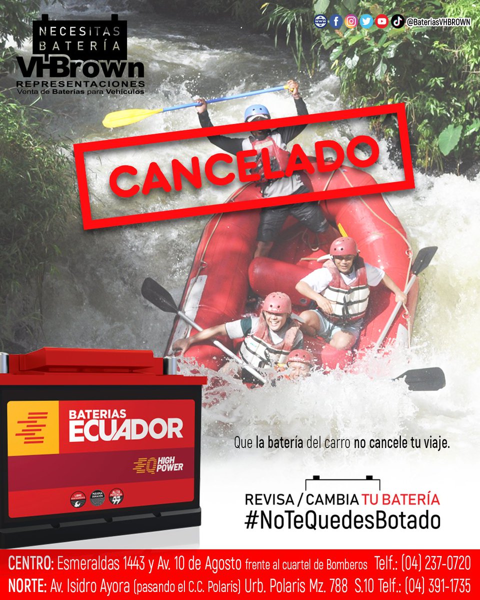 BateriasVHBROWN's tweet photo. #NoTeQuedesBotado y canceles tu #viaje, si necesitas #Batería piensa en #VHBROWN

#feriado #carnaval #playa #aventura
#vacaciones

#Guayaquil #Samborondón #ServicioADomicilioSinCostoExtra https://t.co/obxRQUIq2D