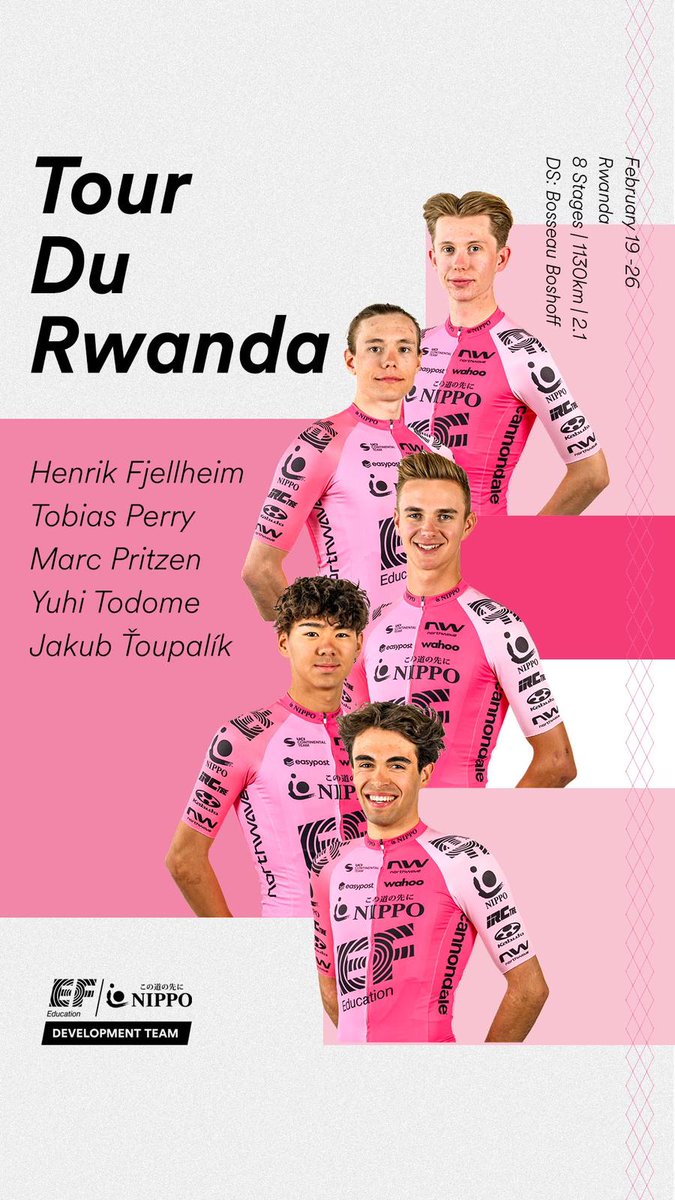 We are warming up for the start on Sunday #TdRwanda23 with a truly international line-up 🇳🇴🇬🇧🇿🇦🇯🇵 🇨🇿 #efeducationfirst #efeducationeasypost #nippo  #ridecannondale #northwave #ogkkabuto #irctire #protouchstaff #wahoofitnessofficial #centrecenit #prologo #mucoff #ixssports