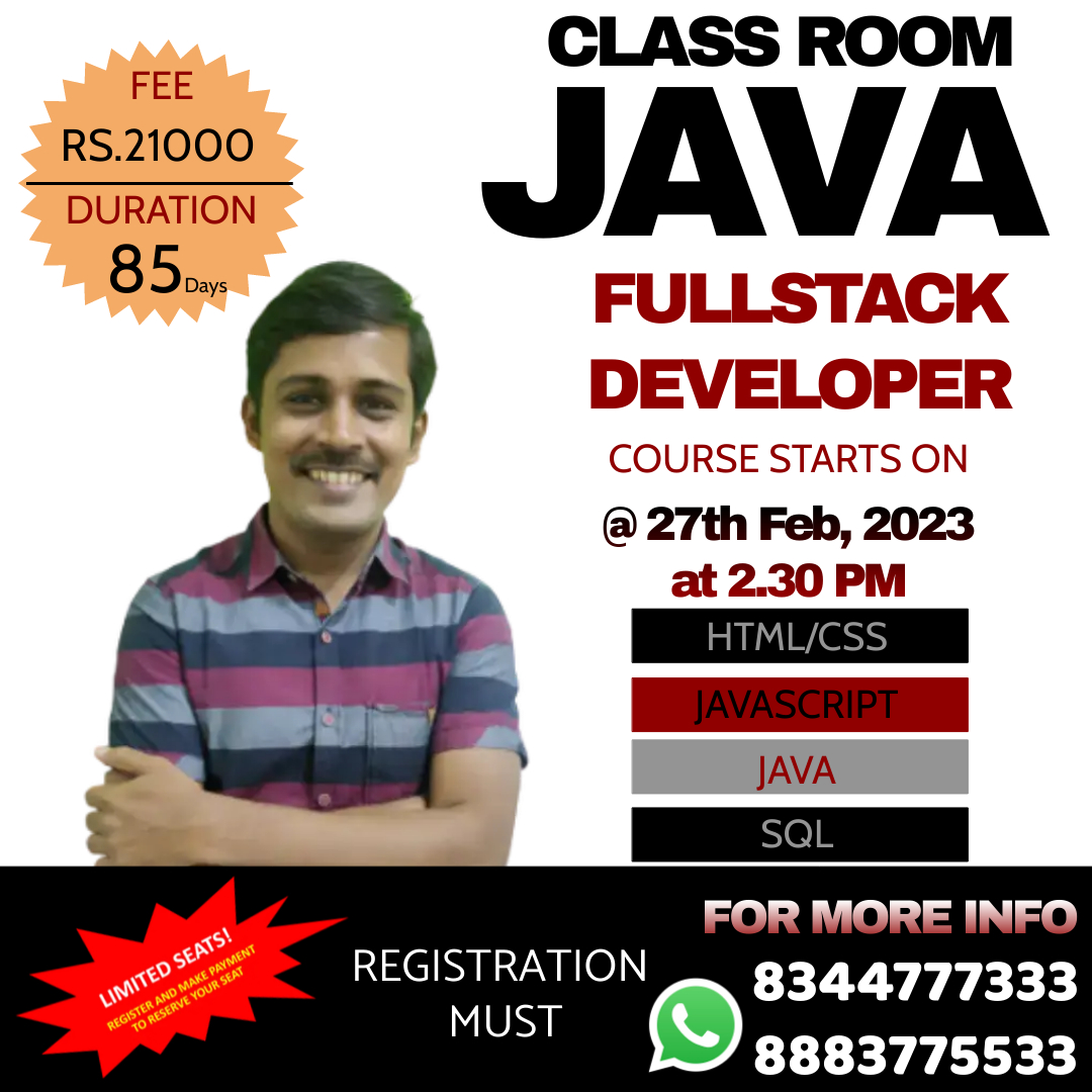 payilagam's tweet photo. Full Stack Java Batch Starts On Feb, 27th 2023 @ 2.30 PM
#payilagam #java #javatraining #javaclass #javatraining #java #javatraining #javatrainingcenter #javatraininginstitute #javaclasses #javadeveloper https://t.co/CYmMVTdodU