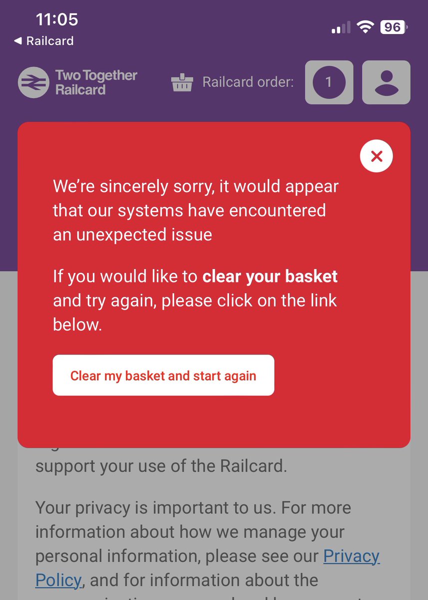 gcm1966's tweet photo. @_Railcards been getting error since yesterday when trying to purchase digital 2together railcard online https://t.co/vI4c6wKAZG