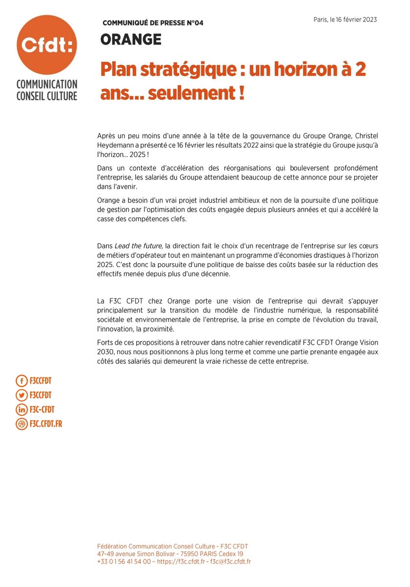CFDT Groupe Orange tweet media