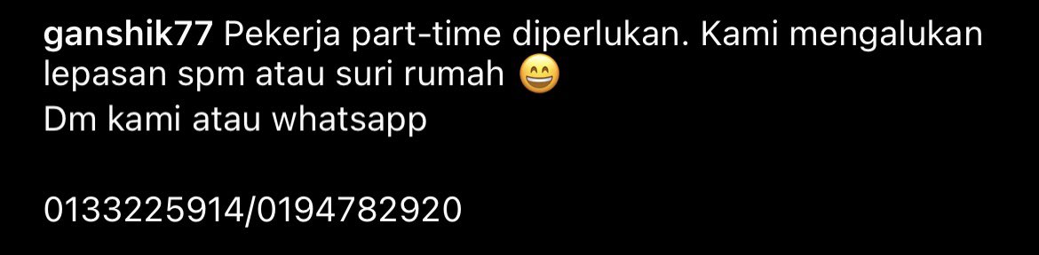 ganshik77's tweet photo. | Kitchen help WANTED |

Cari kerja luar ofis hours? Kerja untuk isi masa sementara tunggu kemasukan IPTA/IPTS selepas SPM?

kami memerlukan part-timer di kedai. boleh PM tepi untuk details atau whatsapp di 013-3225914/ 019-4782920. https://t.co/tkpAuY7iyQ