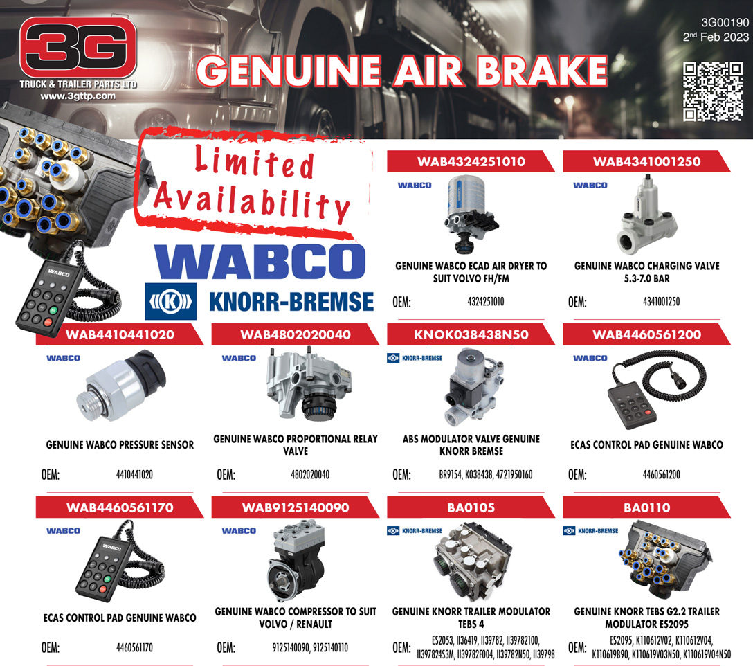 3GTruckTrailer's tweet photo. 📣 GENUINE AIR BRAKE - LIMITED AVAILABILITY 🙌
For more information and view the full range, click the link.  https://t.co/p9S0JkTDsI
-
UK Sales team: 01709 702066
Export Sales team: 01709 911046
-
https://t.co/rdNQdSwTH3

#truck #truckparts #transport #trailer https://t.co/yGPJhFjtUi