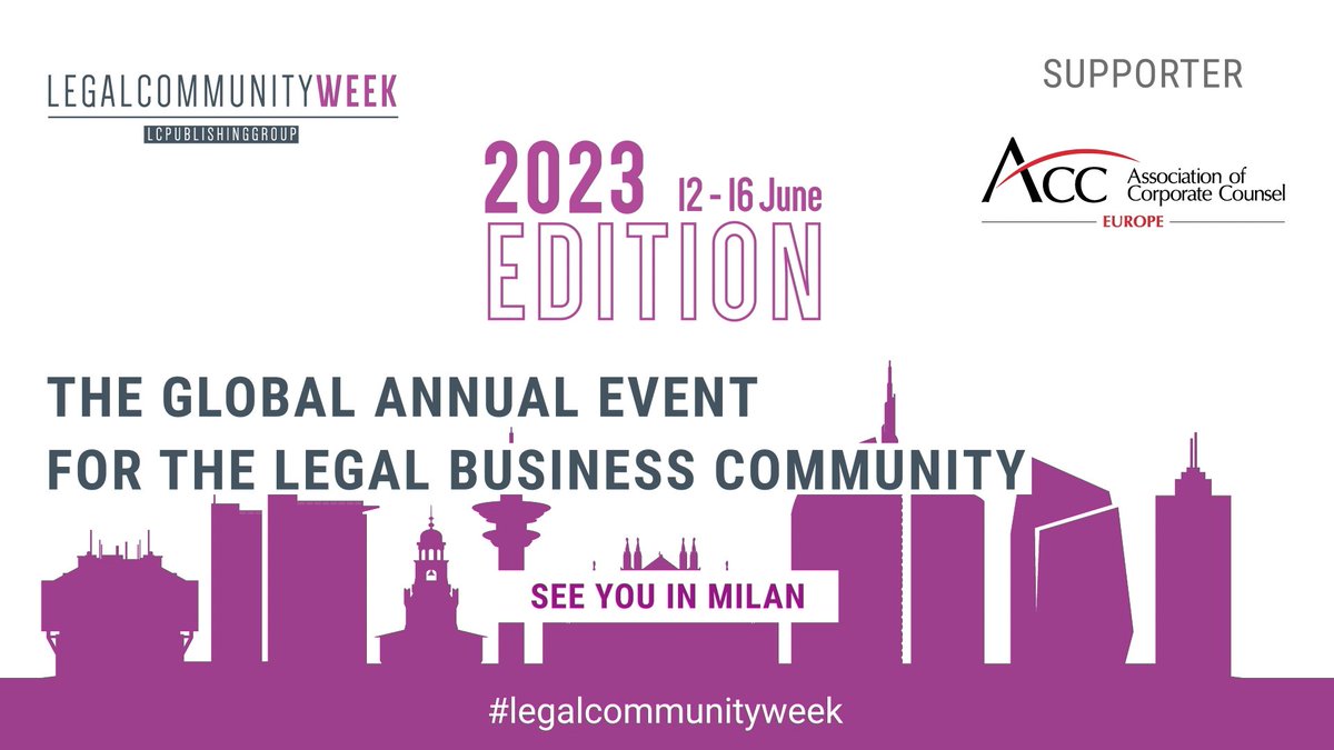 LCWeek's tweet image. 🟪 𝟏𝟐 - 𝟏𝟔 𝐉𝐮𝐧𝐞 𝟐𝟎𝟐𝟑, 𝐌𝐢𝐥𝐚𝐧, 𝐈𝐭𝐚𝐥𝐲
 
📢 We are proud to announce that ACC Europe is Supporter of #LegalcommunityWeek 2023.

For more information and registration, please visit &amp;gt;&amp;gt; lnkd.in/ghKzhyX

#legalcommunityweek #supporter