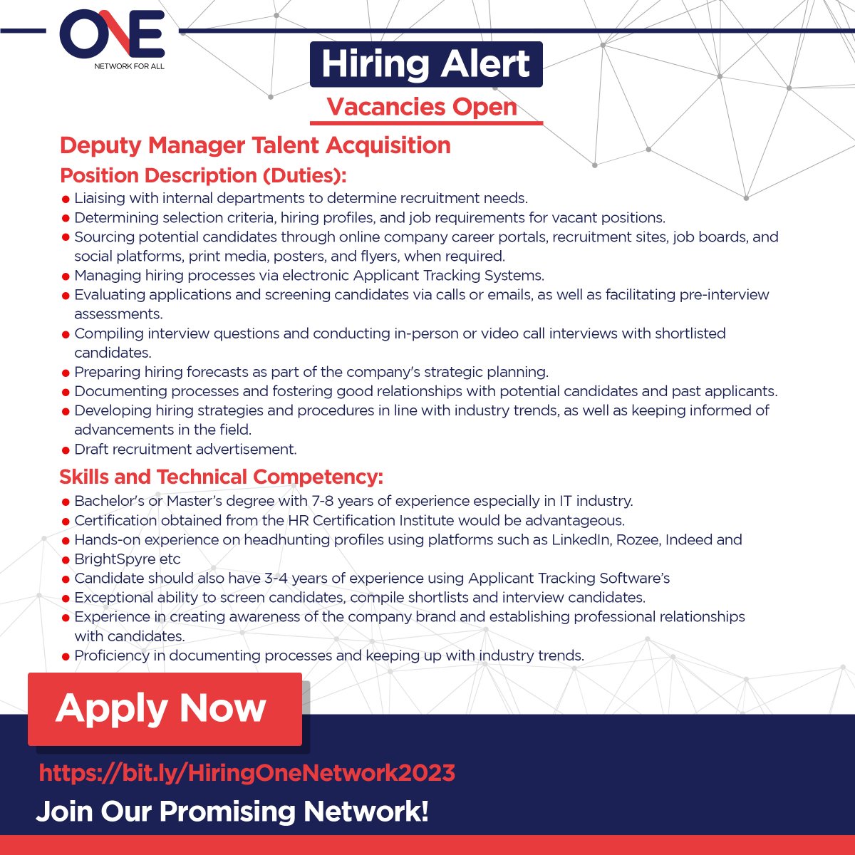 onenetworkpk's tweet photo. One Network is expanding IT Operations on motorways.
Check out our available vacancies and Apply!
Apply: https://t.co/ckfxhL9D17
#Hiring #Opportunities #MotorwayOperations #DeputyManagerTalentAcquisition #ManagerAdministration #Vacancies #OneNetwork #ApplyNow #Jobs2023 https://t.co/gPy6ynZTs6