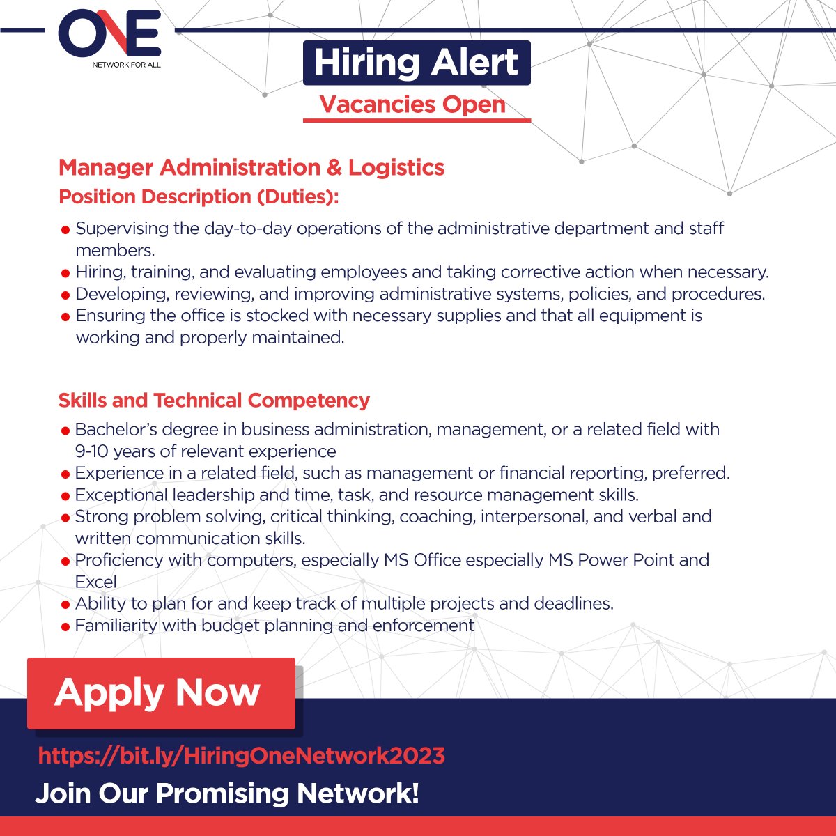onenetworkpk's tweet photo. One Network is expanding IT Operations on motorways.
Check out our available vacancies and Apply!
Apply: https://t.co/ckfxhL9D17
#Hiring #Opportunities #MotorwayOperations #DeputyManagerTalentAcquisition #ManagerAdministration #Vacancies #OneNetwork #ApplyNow #Jobs2023 https://t.co/gPy6ynZTs6