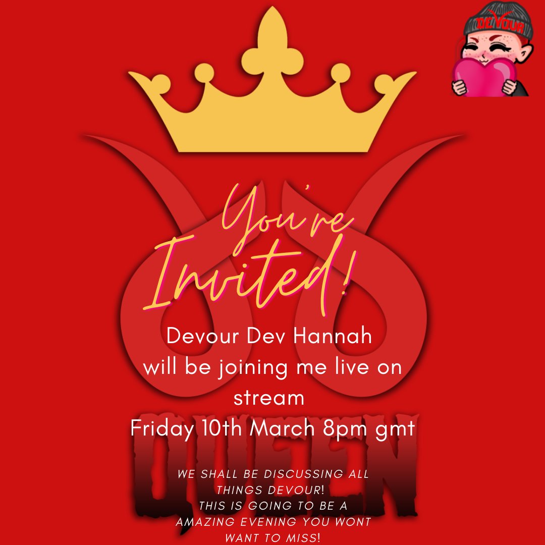 DayWalkerEm1's tweet photo. very excited @DEVOUR_GAME will be joining me live on stream!! @PlatSquad @ebggttv @We_Are_ThePack @WeHyrule #DevourQueen https://t.co/kXhYrlUPWO