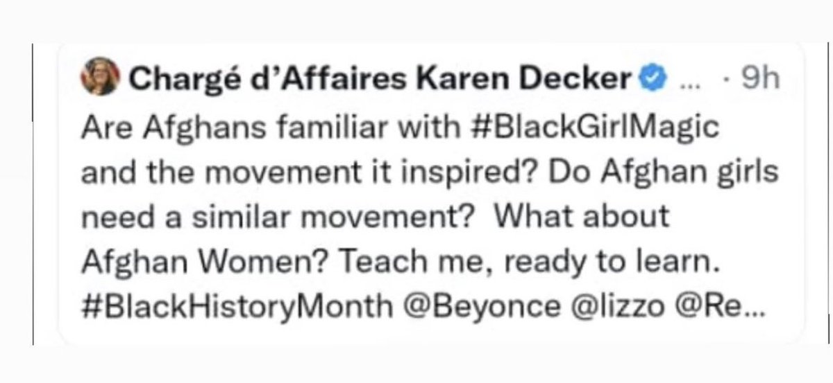 badafgtakes's tweet photo. Taliban’s morality police has advised the telecommunication of its ministry to upload a twerking videos of @Beyonce and @lizzo monthly to inspire young girls and teach them about #BlackHistoryMonth https://t.co/pJvc3JtLJg