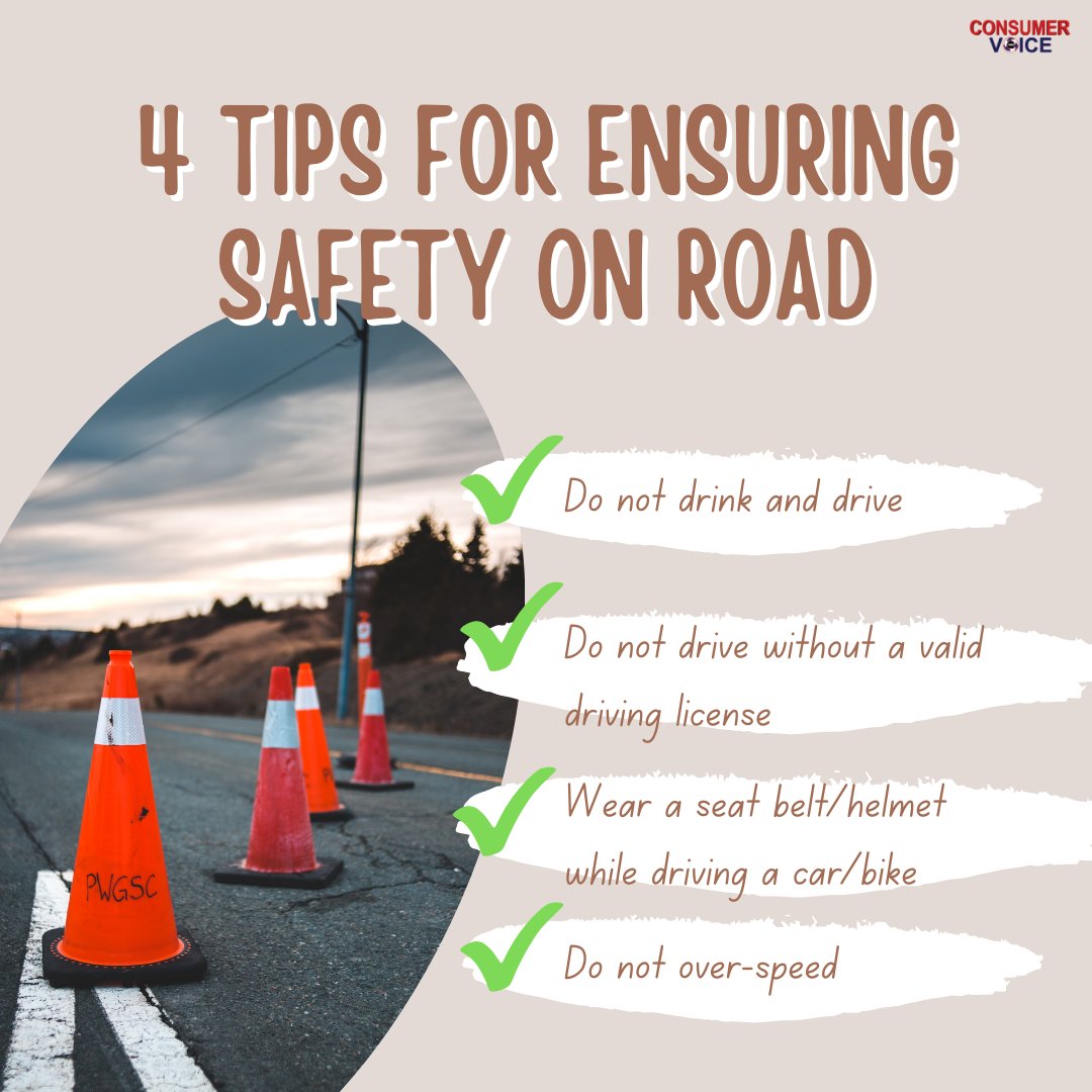 ConsumerVoiceIn's tweet photo. A few tips on #roadsafety to keep handy to ensure everyone is safe on roads. Everyone's safety is our responsibility!
#MVAA
@MORTHIndia @MORTHRoadSafety https://t.co/4eFRFItJWo