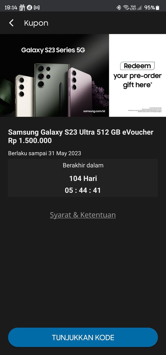 abankzerik's tweet photo. @yahyasem @lendri83 @samsungID @SamsungMobile Berhasil redeem dari aplikasi SGI nya.. https://t.co/z4fst9Qcm4