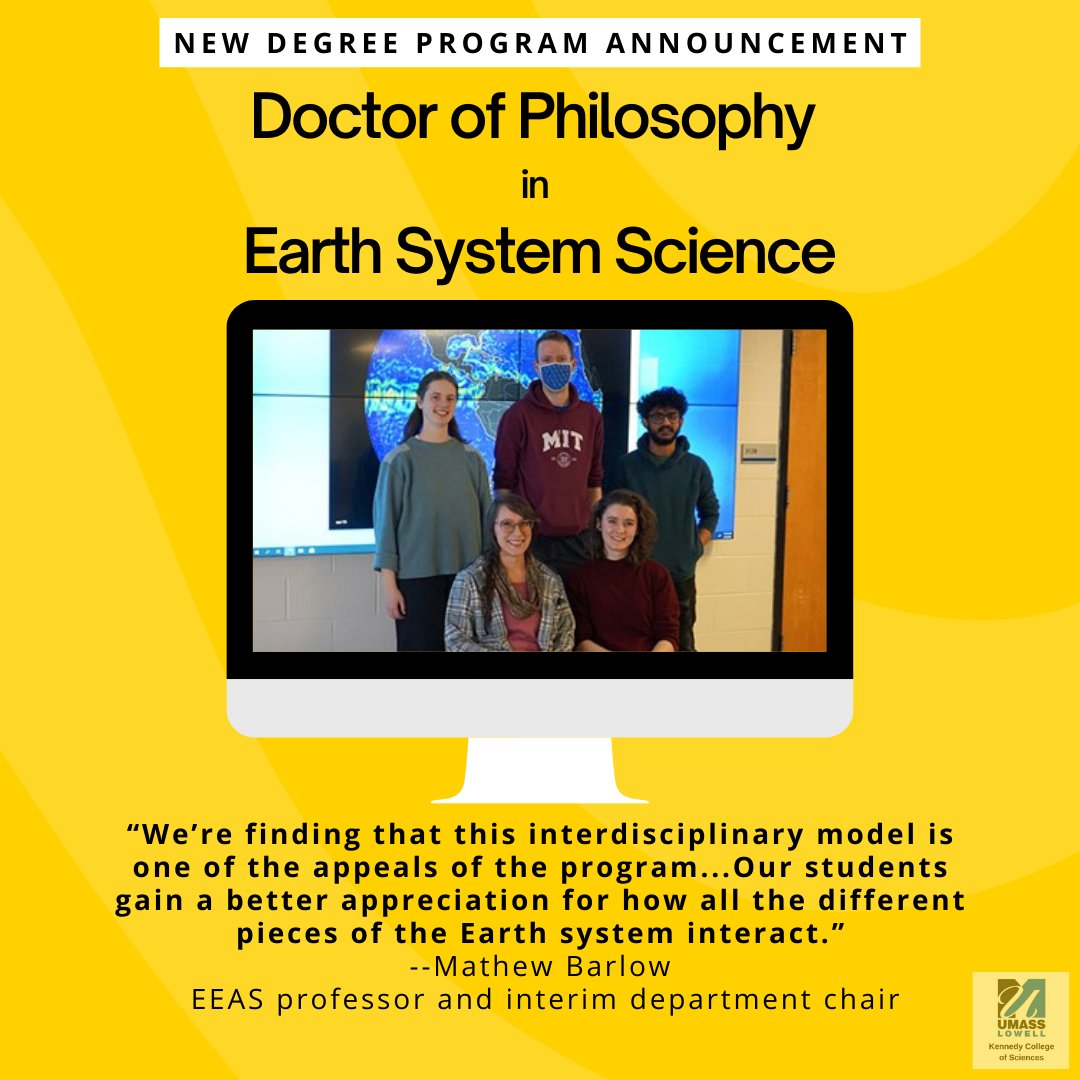 KCSciences_UML's tweet photo. We have exciting news! We're officially announcing the launch of our new Earth Systems Science Ph.D. program! To learn more: https://t.co/SkLWYVbhGC
#Environmental #Earth #Atmospheric #EarthSystemsScience #phd
@UMassLowell https://t.co/yaC8oXA2Vz