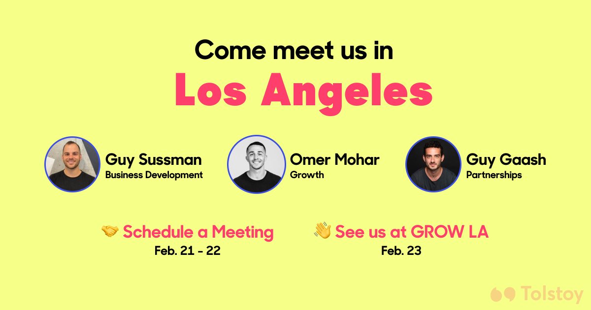 gotolstoy's tweet photo. ✈️ We'll be in Los Angeles for GROW LA from February 21-23.
BOOK A MEETING WITH US!
🗓 https://t.co/MsOzVsFHlG
#GROWLA #retailconference #ecommerce https://t.co/sn7qZ3iigy