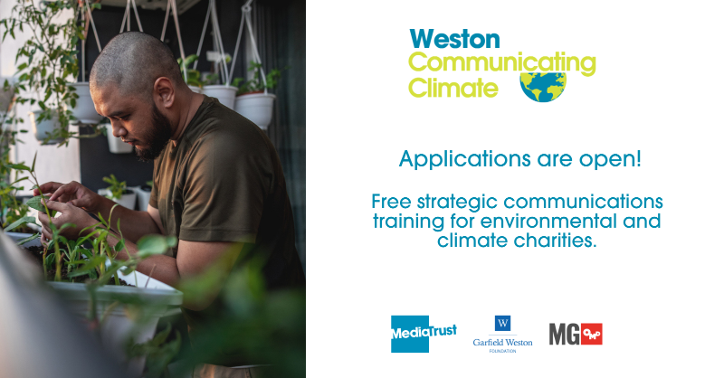 Media_Trust's tweet photo. Applications are open to take part in our free, six-month communications training programme, Weston #CommunicatingClimate!

The programme will support 20 climate charities to enhance the reach, power and impact of their communications. Apply here by 9am on Tuesday 7 March ⬇️