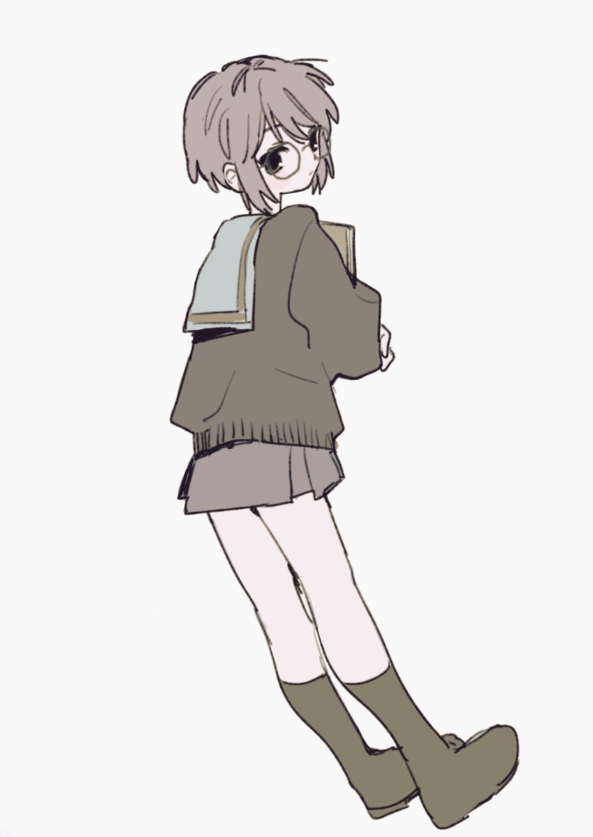 nagato yuki 1girl solo kita high school uniform winter uniform short hair glasses skirt  illustration images