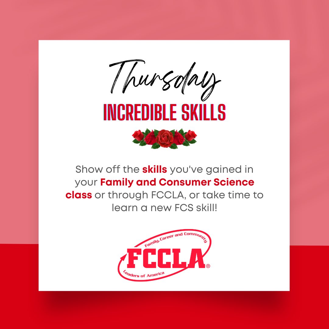 NJ_FCCLA's tweet photo. Happy Thursday! Today, celebrate the Incredible Skills that you gain from being a member of FCCLA
FCCLA provides opportunities to help members become college and career ready. From competitive events to national programs, members gain real world skills! https://t.co/WAASVqQ77J