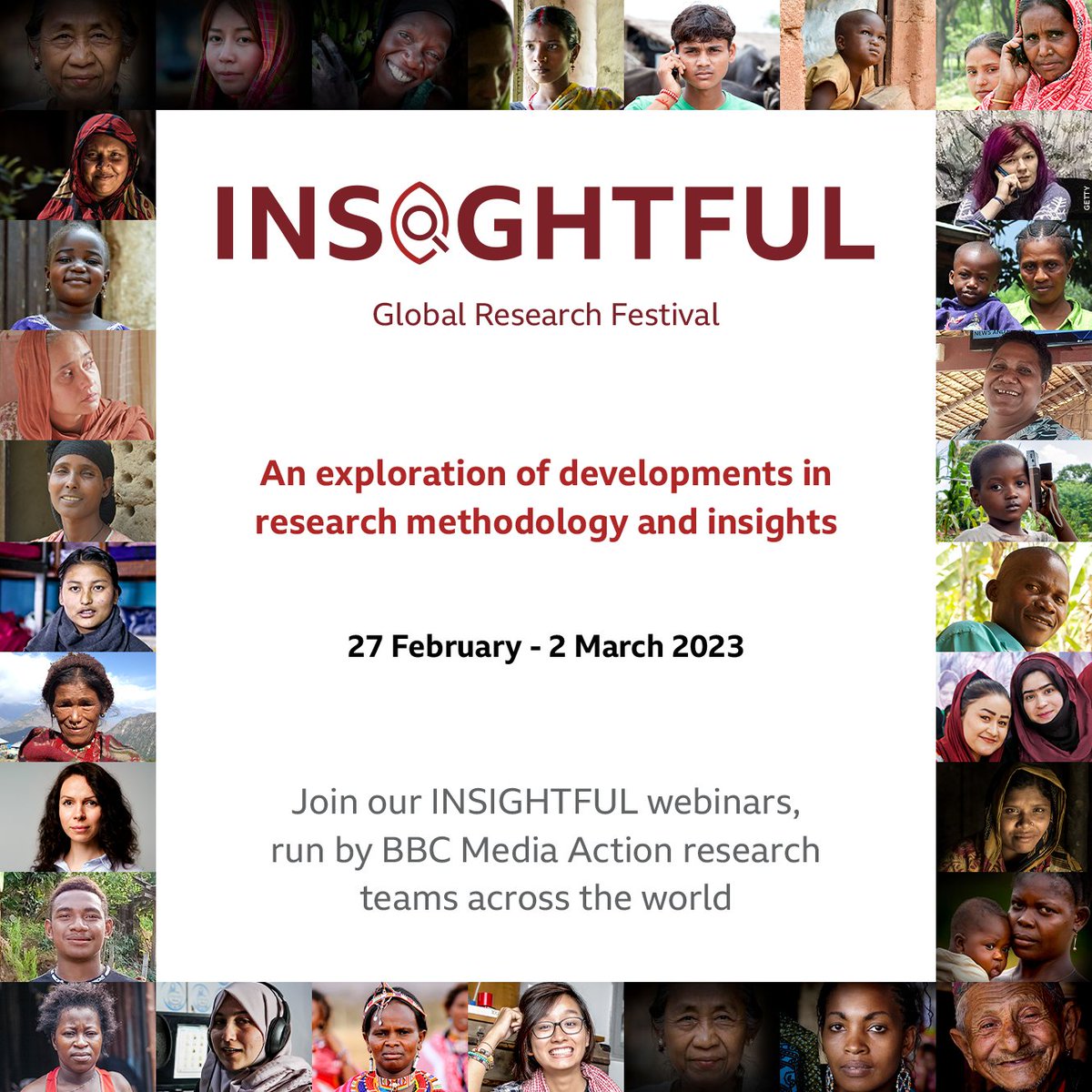 Audiences are at the heart of all we do. Research helps us to understand them. INSIGHTFUL is BBC Media Action's research festival, starting 27 Feb - join our webinars to hear tips and insight from our global research team: bbc.in/3XBoS1N  

#media4dev #research #insight