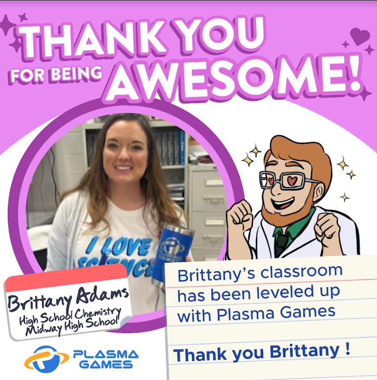 playplasmagames's tweet photo. Brittany loves using Plasma Games to help her students connect 21st Century learning with gaming. Plus, the content of the games aligns with the NC Standards for Chemistry which makes her job so much easier! Thank you Brittany for being an innovative teacher! @SampsonSchools https://t.co/8rQplOkYwr