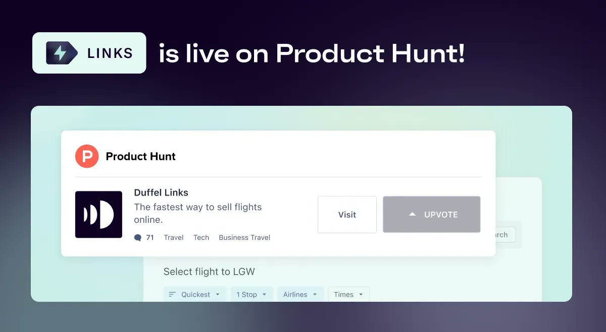 DuffelHQ's tweet image. The support from our community has been amazing, but we still need your help! Please head over to Product Hunt and show some love for Duffel Links, our new low-code solution for customisable flight booking experiences. bit.ly/3lEuqeP
#producthunt #lowcode #travel