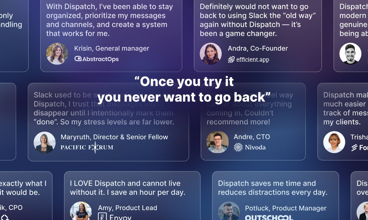 Excited to announce the launch of <a href="/DispatchInbox/">Dispatch</a>, a priority inbox for @Slack. 

Our team has been working hard to make team communication more streamlined and efficient. 

Try it out and let us know what you think!

producthunt.com/posts/dispatch…