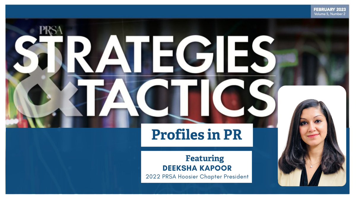 PRSAHoosier's tweet photo. Thank you @PRSA for featuring our 2022 President @deekshakapoor in the latest issue of @PRSAtactics! 

Read about her fascinating journey from India to Indiana and the role #PRSAHoosier played in helping her reestablish her network and career: https://t.co/VJGOu3U1jf https://t.co/Lf8itRhcRo