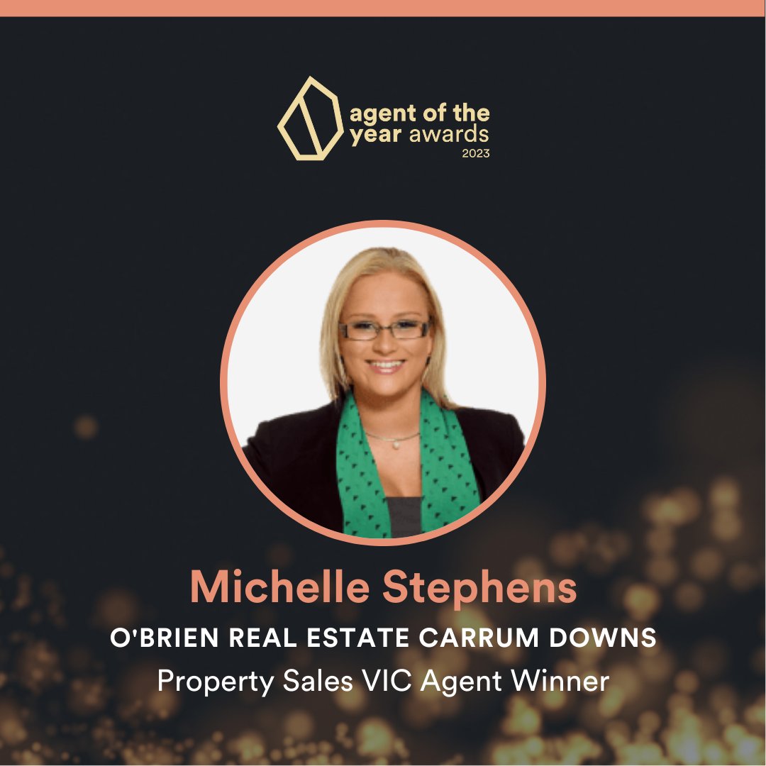 ✨ ✨We're proud to continue announcing our States Agent of the Year Award winner! Congratulations go to - 

🏆 Michelle Stephens OBrien Real Estate 🏆

As the VIC Agent of the Year!

Absolutely amazing! 🎉 🎉

#agentoftheyear2023