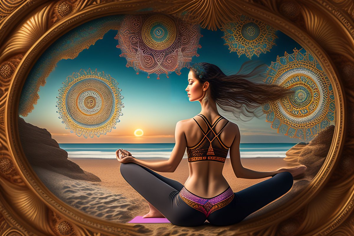 Experience the beauty of generative art with this Ultra HD painting by Ernst Haeckel. The intricate baroque patterns and photorealistic details will transport you to a serene beach where a woman practices yoga. #GenerativeArt #Baroque #Photorealistic #YogaOnTheBeach #nft #nftart