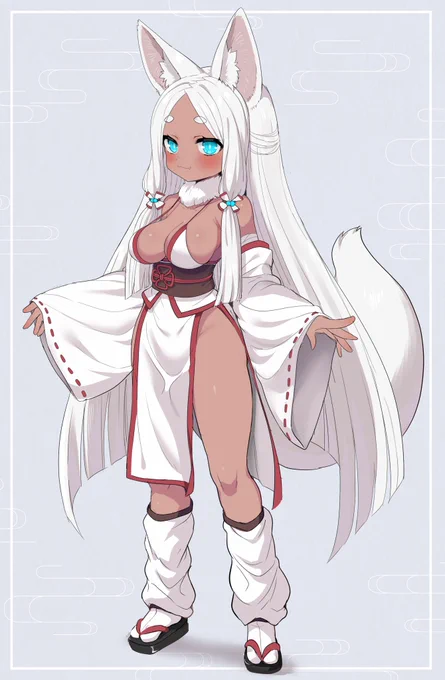 オリキャラのイナリちゃんの全身デザイン考え中 