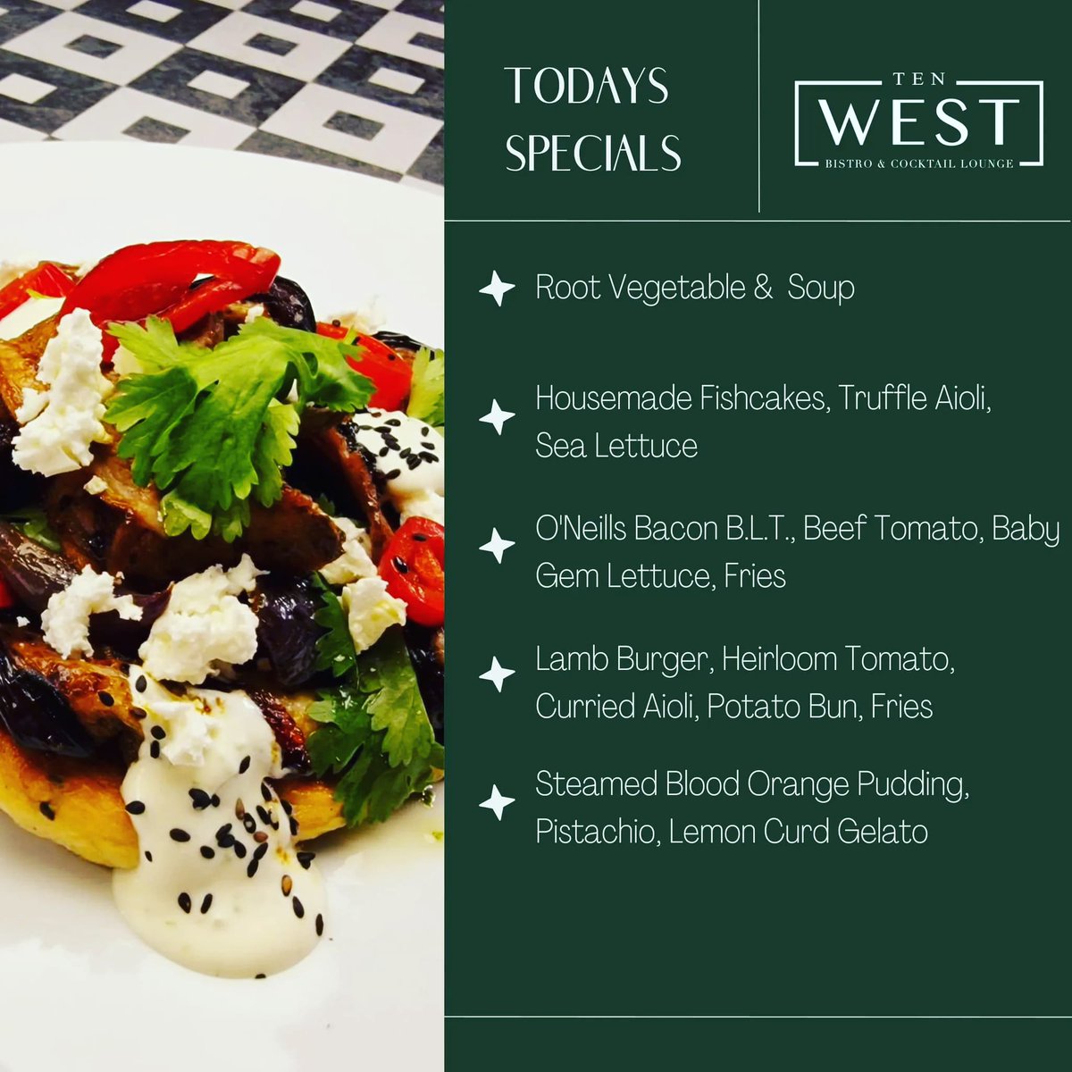 🧑‍🍳 Todays Chef Specials 🧑‍🍳
Its Mid-Term
Get the gang together and lets do lunch 🤩
#10west #10westbistro #10westwexford #westisbest #dineinwexford #tasteofwexford #wexfordrestaurant #wexforbistro #visitwexford #discoverwexford