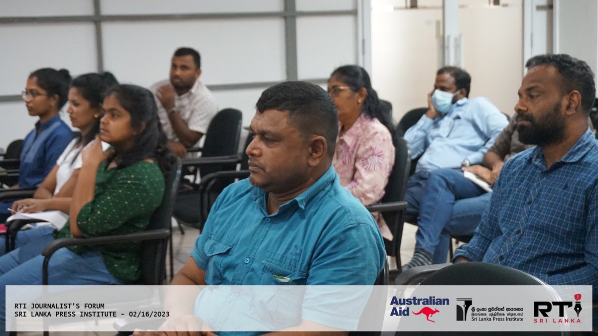 RTISrilanka's tweet photo. RTI Forum - February 2023
The Sri Lanka Press Institute (SLPI) is now holding its monthly RTI Journalists Forum at the SLPI Auditorium. This forum is attended by Tamil and Sinhala speaking RTI Forum journalists.

#DAPSriLanka #RTI #SLPI https://t.co/lV42H8gJ3i