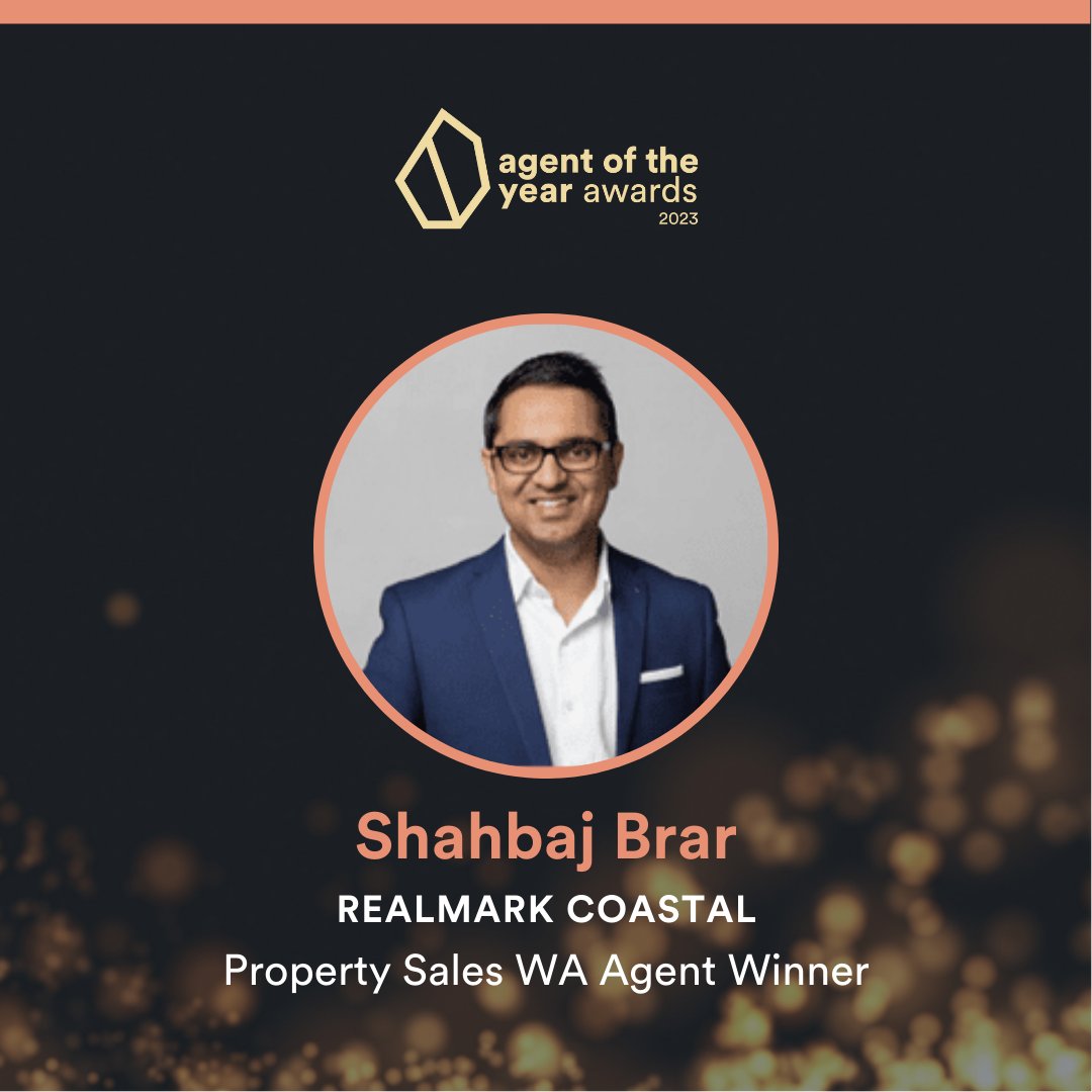 ✨ ✨We're now up to our last State Agent of the Year Award winner! A big hooray and well done goes to -

🏆 Shahbaj Brar - Realmark 🏆

As the WA Agent of the Year!

Woohoo! 🎉 🎉

#agentoftheyear2023