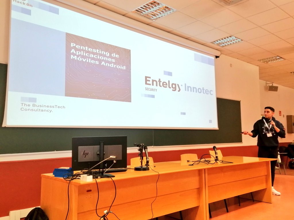 AngelSerranoPhD's tweet image. Nuestro antiguo alumno del Doble Grado en Ingeniería Informática e Ingeniería de Computadores, José Andrés Hernández, nos habla del pentesting en dispositivos móviles #HackOn #HackOn2023 #URJC #YoSoyURJC