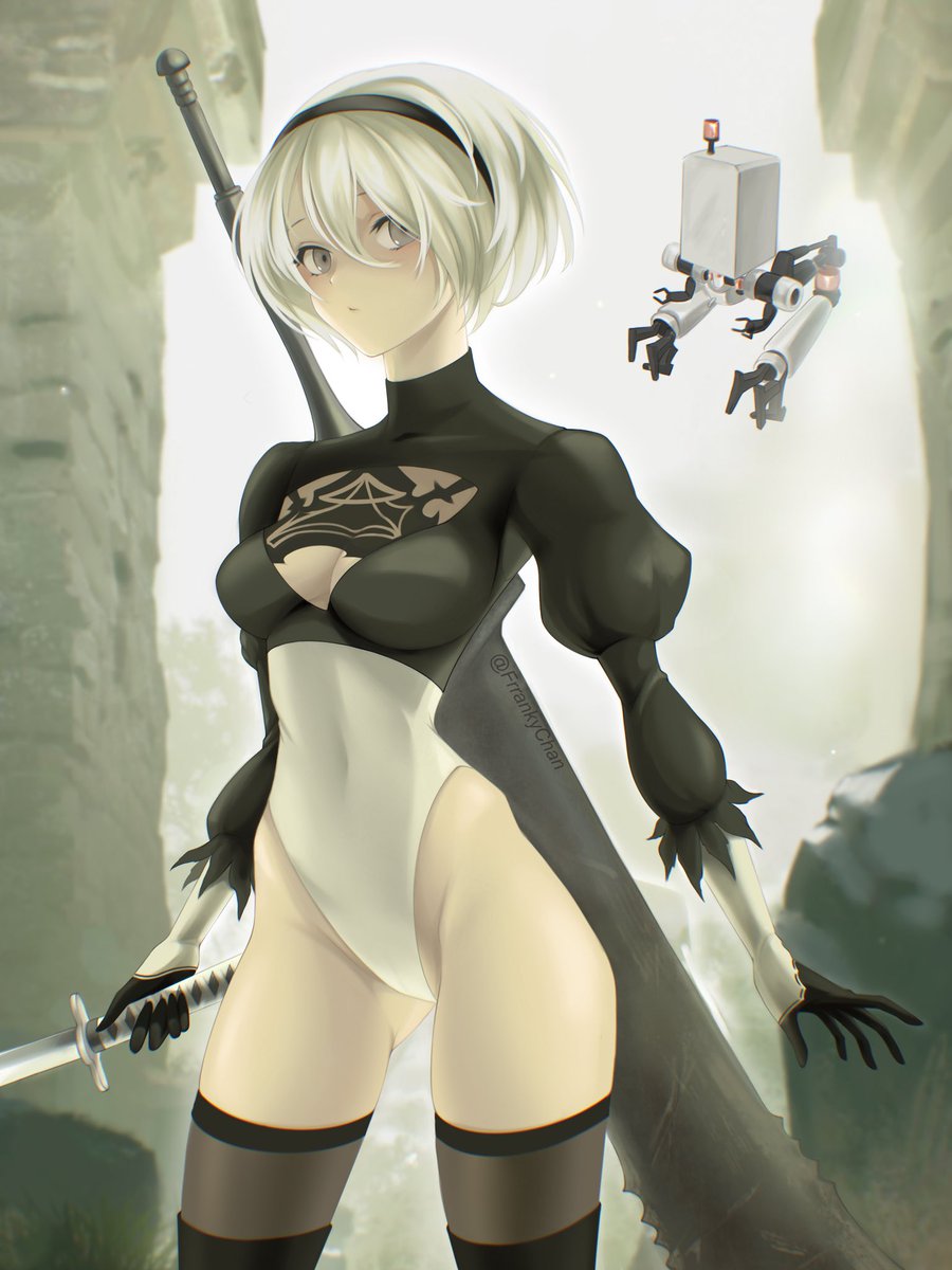 FrrankyChan's tweet photo. I have a version of this art 2b with a skirt and bandage, if someone wants to see, then let me know about it in the comments #NieRAutomata #2B https://t.co/6UcheorlAn