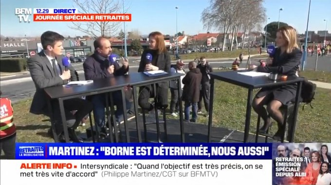 Lenny_Chollet's tweet image. @PascaledeLaTour pour @LeDejInfo avec @LeopoldAudebert, @LaurentEscure, @gaetanemeslin et @martinez_CGT en plateau à Albi
Avec @AnthonyLebbos en direct de Montpellier, Ronald Guintrange de Paris, @AshleyChevalier d'Albi et @alizeboissin d'Argentan