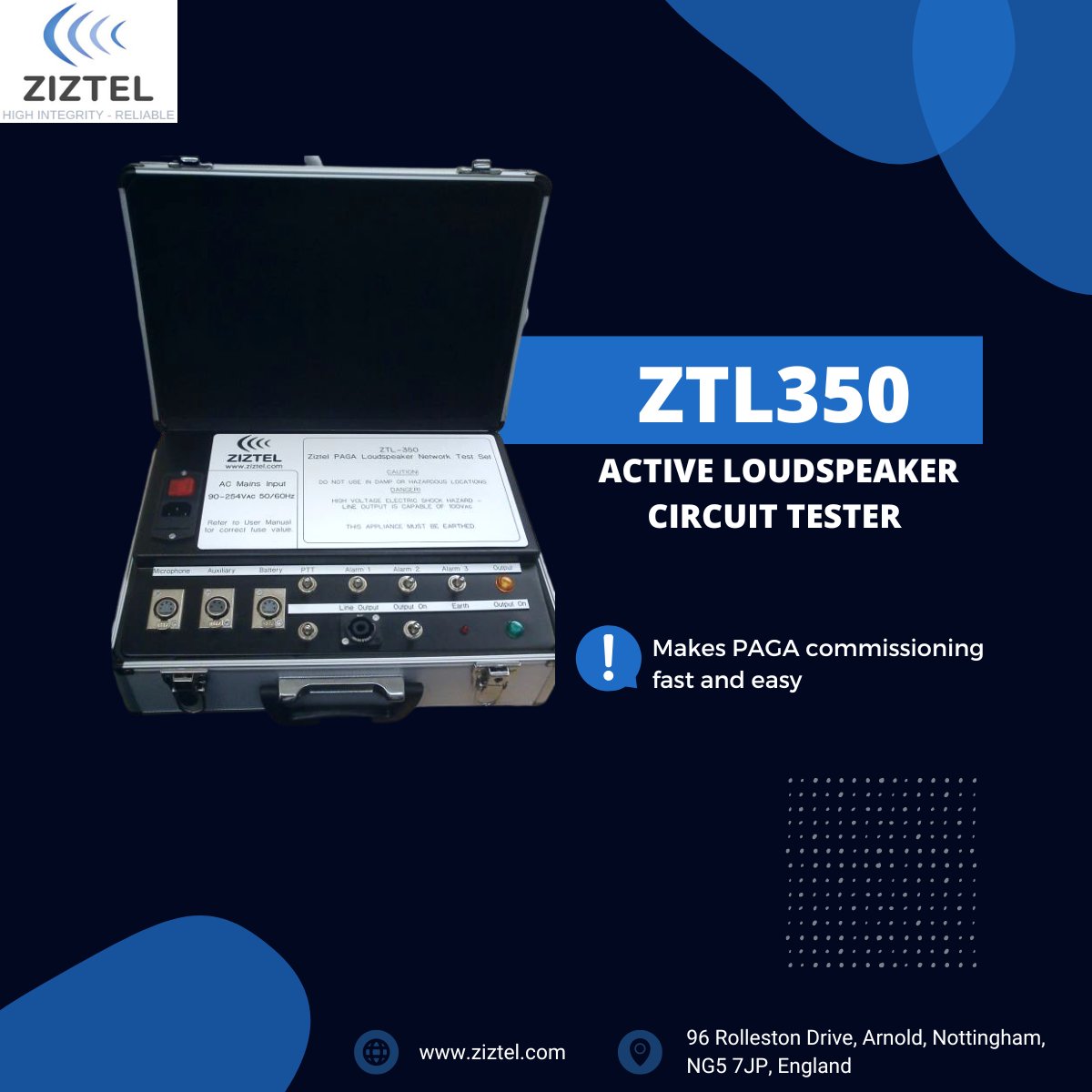 Z1ztel's tweet photo. Lowering the cost of PAGA commissioning- The Ziztel ZTL350 PAGA Active Loudspeaker Circuit Tester. This product provides a major advance in the commissioning of public address and paging systems. Watch our YouTube video for 
 more details ://www.youtube.com/watch?v=iiiNdPl8XBY https://t.co/xVMPTRTUvn