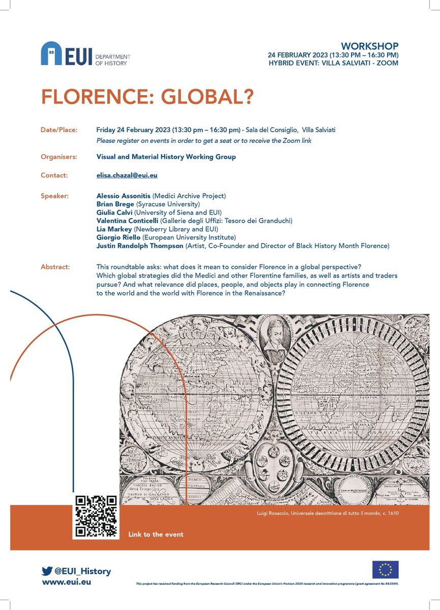 📢Thinking about #EarlyModern Florence in a global perspective? Our Working Group is thrilled to host the roundtable 'Florence: Global?' on 24 February at 13.30 CET. Register to get a seat or the Zoom link: eui.eu/events?id=5564….