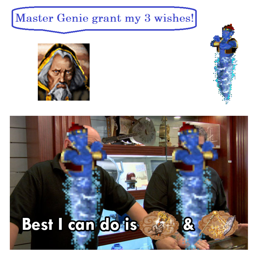 Xguest273X's tweet photo. Please be prayer, please be prayer, please be prayer...
*Anti-Magic sound plays*
Best I can do is Anti-Magic & Magic Mirror.
#heroes #heroes3 #homm3 #guest273 #hota #h3hd #meme #memes #tower #astral #genie #genies #antimagic #magicmirror #3wishes https://t.co/vs2CkBX37x